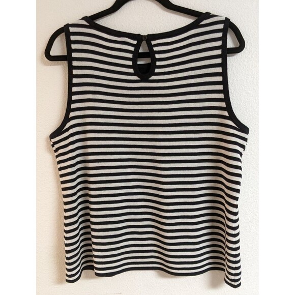 ST. JOHN Sport Black & White Striped Sleeveless Wool/Rayon Blend Knit Top LG - Picture 5 of 9